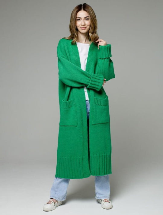 Damen Langer Strickmantel mit praktischen Taschen und strukturiertem Design R&B