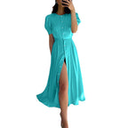 Damen Maxikleid mit Knopfleiste und seitlichem Schlitz R&B