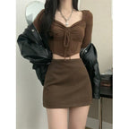 Damen Cropped Longsleeve mit raffiniertem Kordelzug