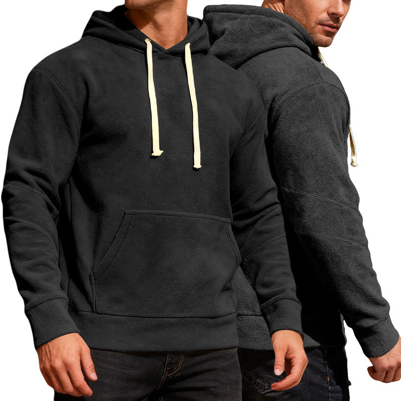 Herren nan samtweicher Kapuzenpullover mit Nahtdetails, Kängurutasche und Kontrastkordel R&B