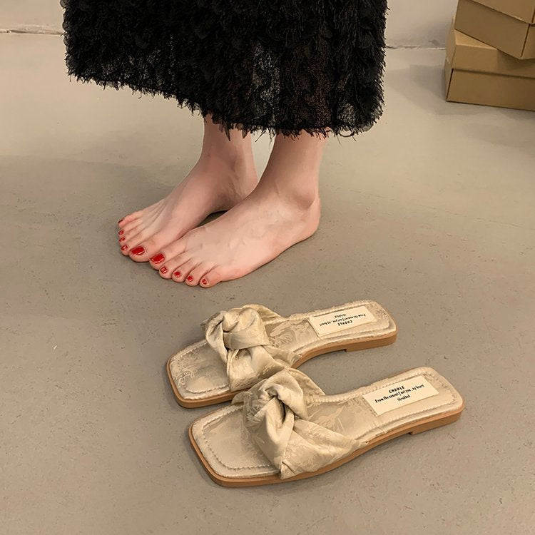 Damen elegante Slip-On Sandalen mit modischem Knoten-Detail und bequemer Sohle R&B