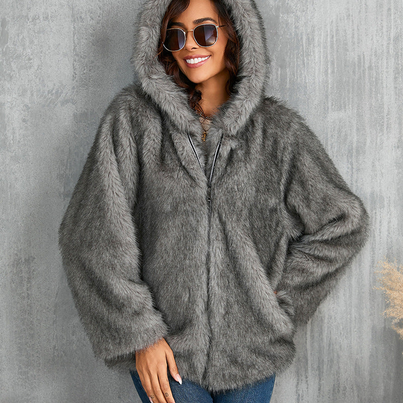 Damen kuschelige Kapuzenjacke R&B