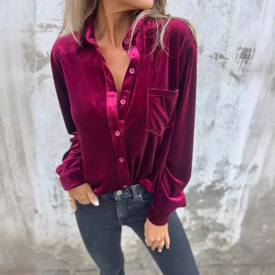 Damen elegante und bequeme Bluse aus Samt