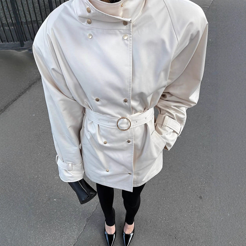Damen oversized Trenchcoat mit doppeltem Kragen R&B