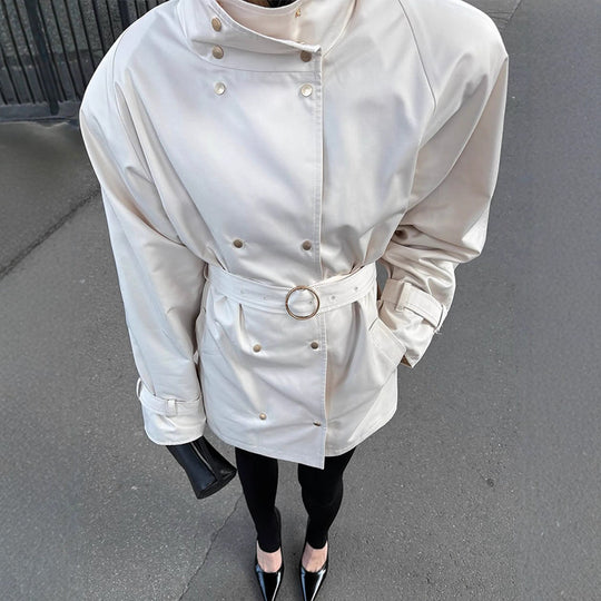 Damen oversized Trenchcoat mit doppeltem Kragen R&B
