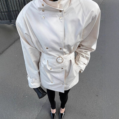 Damen oversized Trenchcoat mit doppeltem Kragen R&B
