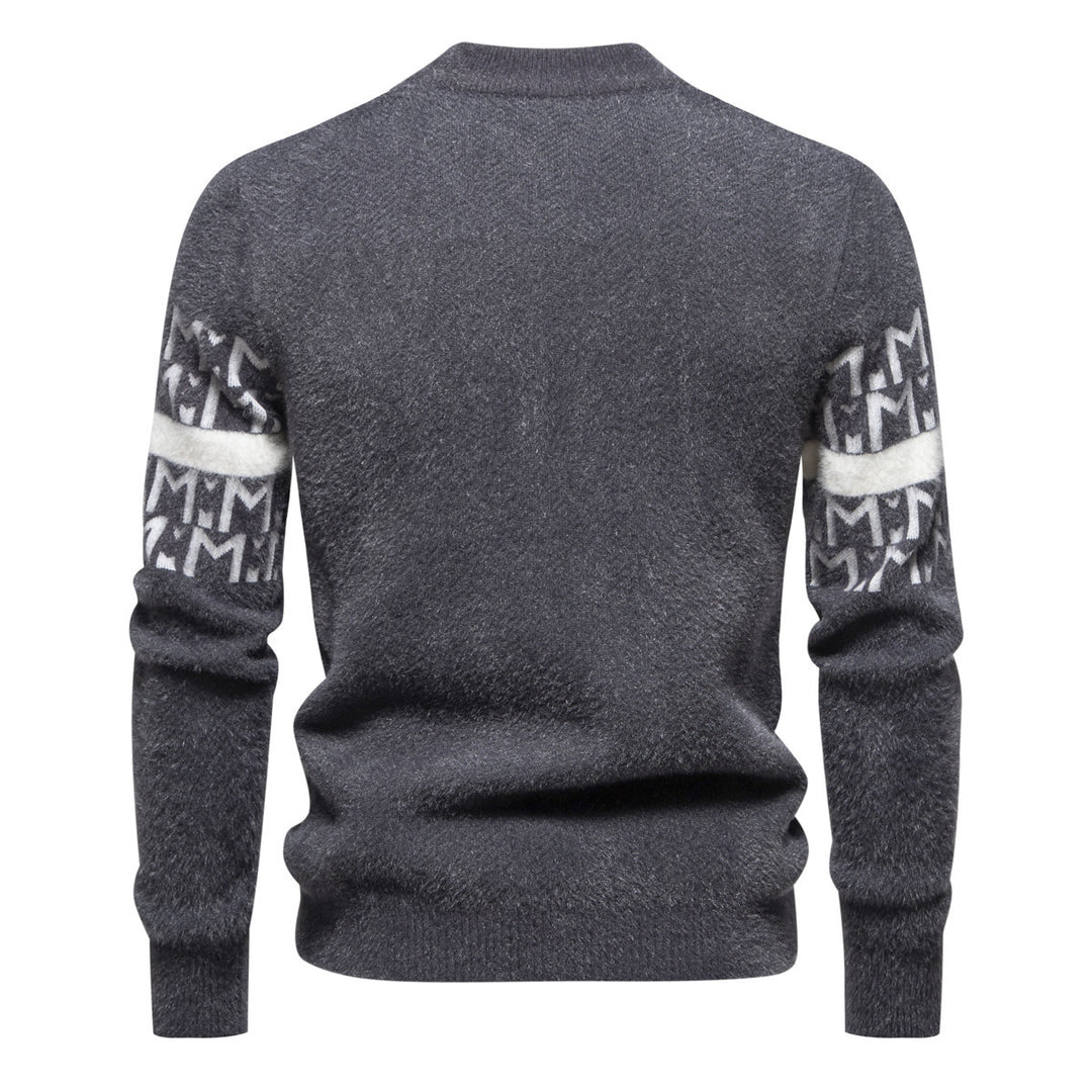 Herren Strickpullover mit modernem Zopfmuster und hohem Stehkragen R&B