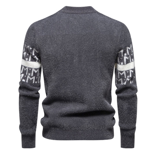 Herren Strickpullover mit modernem Zopfmuster und hohem Stehkragen R&B