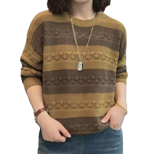 Damen Strickpullover mit modischem Lochmuster und lässigem Schnitt R&B