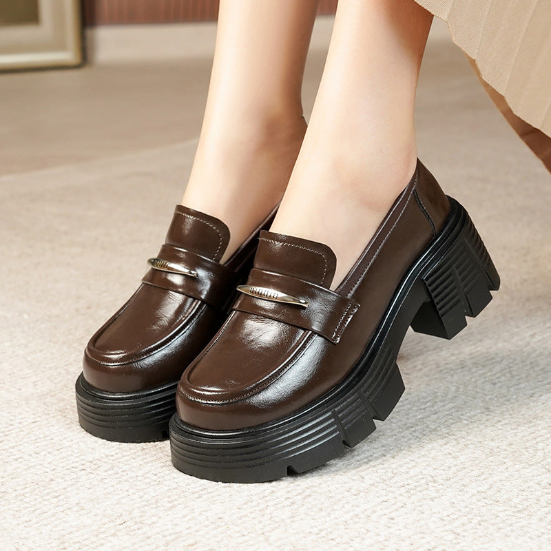 Damen Modische Loafers mit klobigem Absatz und glänzenden Applikationen R&B