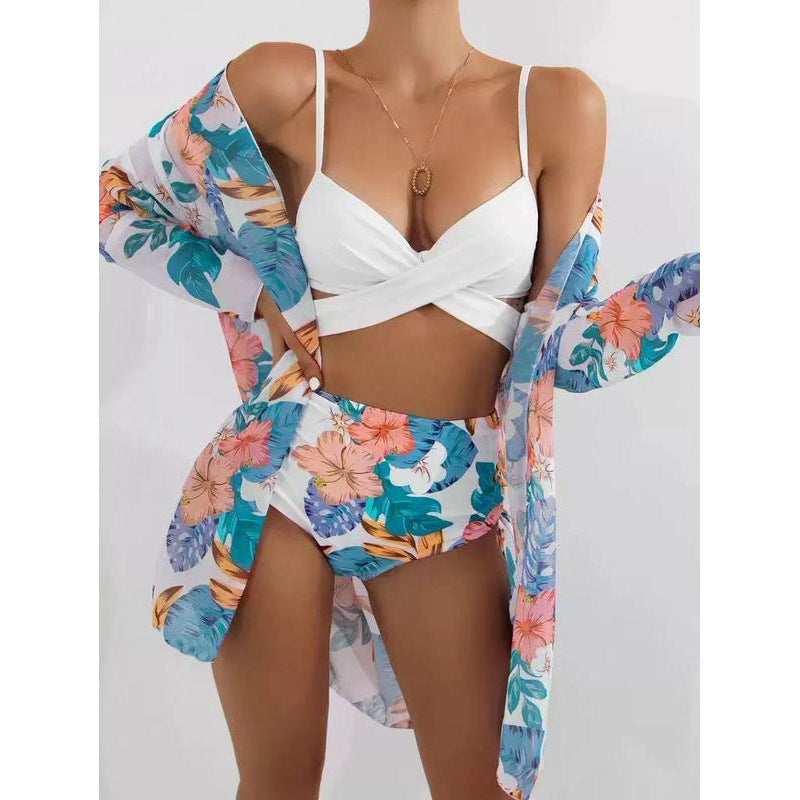 Damen Strandkimono mit floralem Design und transparenten Ärmeln