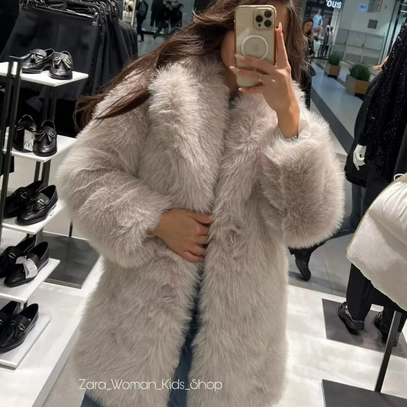 Damen Kuschelige Teddyjacke mit elegantem Revers und großzügigen Taschen R&B