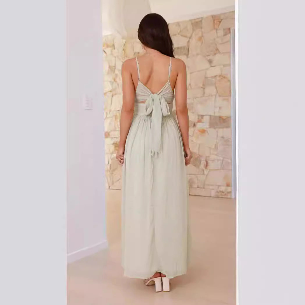 Damen Maxikleid mit schmalen Spaghetti-Trägern und elegantem Wickel-Design R&B