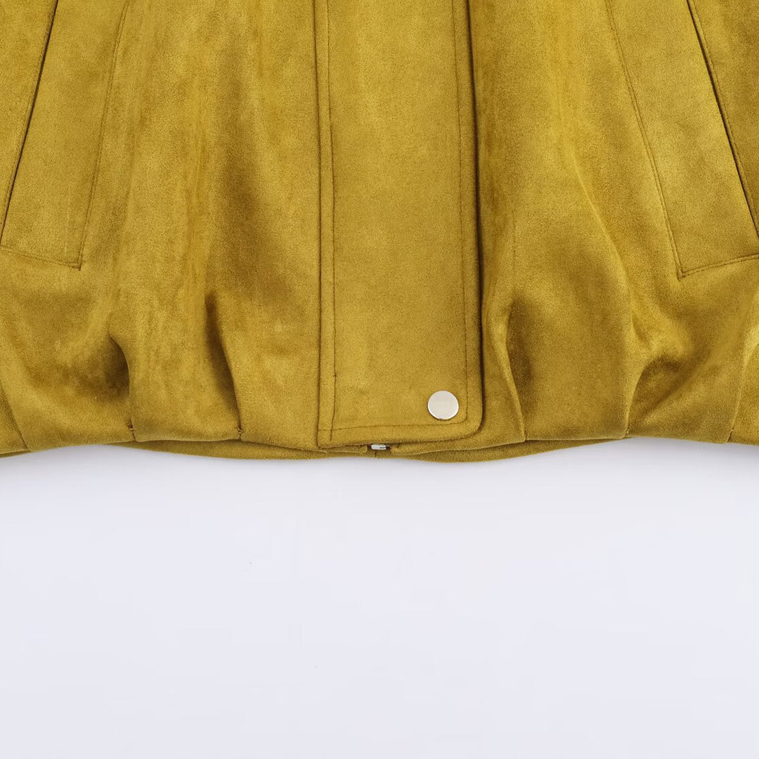 Damen modische Wildlederjacke mit hohem Kragen und praktischen Taschen R&B