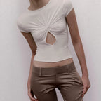 Damen Kurzarmshirt mit raffiniertem Knotendesign R&B