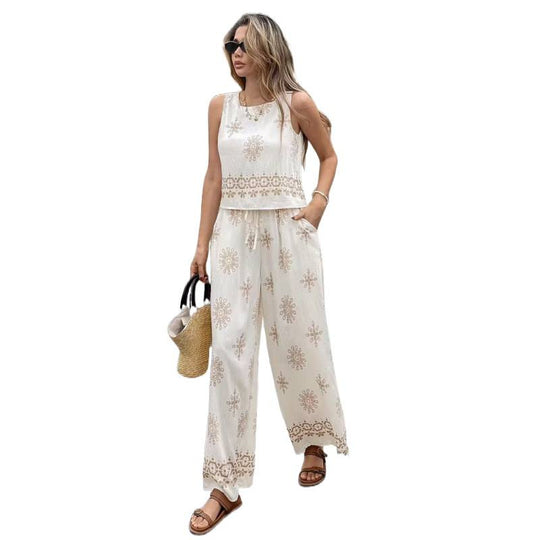 Damen zwei-teiliges Sommer Set mit feiner Stickerei und weitem Schnitt R&B