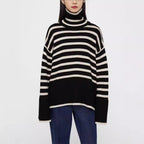 Damen Strickpullover mit Rollkragen und breiten Ärmeln R&B