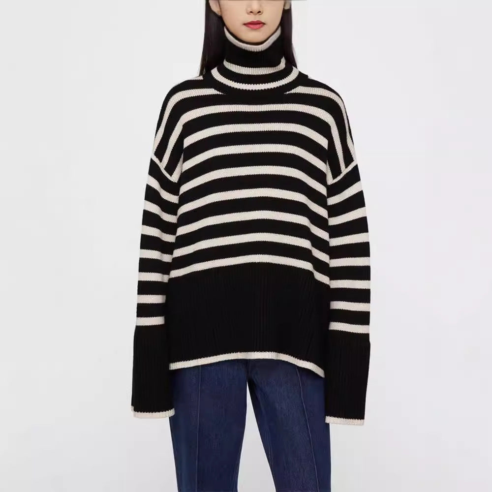 Damen Strickpullover mit Rollkragen und breiten Ärmeln R&B