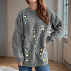 Damen lässiger Pullover mit dekorativen Pailletten und strukturiertem Maschenmuster R&B