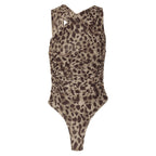Damen Figurbetontes Bodysuit mit raffinierten Raffungselementen und Animal-Print R&B