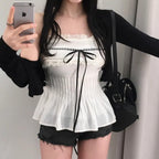 Damen Off-Shoulder Blusenshirt mit Rüschen und BindR&Band R&B