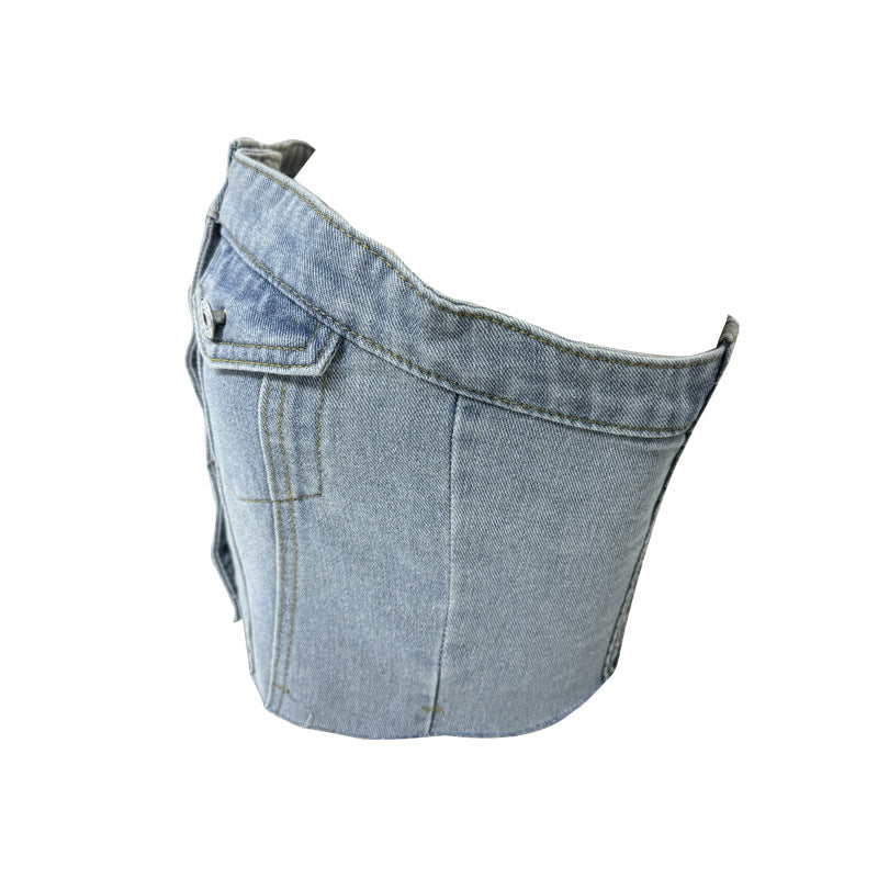 Damen Denim Bustier-Top mit Knopfleiste und figurbetontem Schnitt R&B