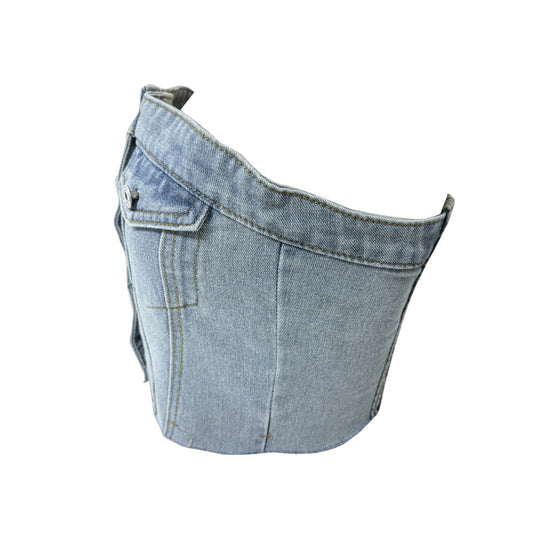 Damen Denim Bustier-Top mit Knopfleiste und figurbetontem Schnitt R&B