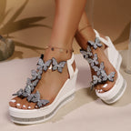 Damen Wedge Sandalen mit dekorativen Schmetterlings-Applikationen R&B