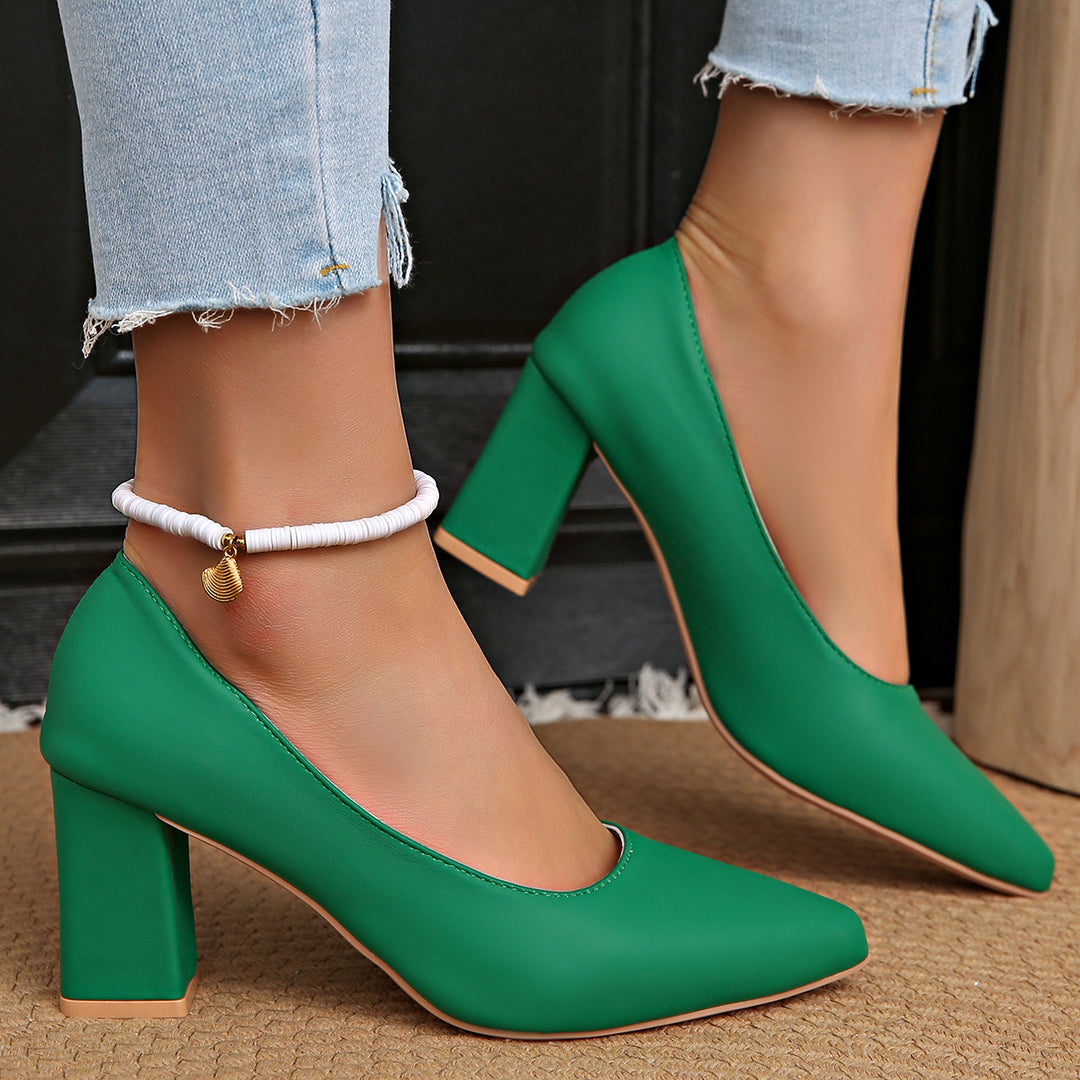 Damen Elegante Pumps mit modischem Blockabsatz und spitzem Design R&B