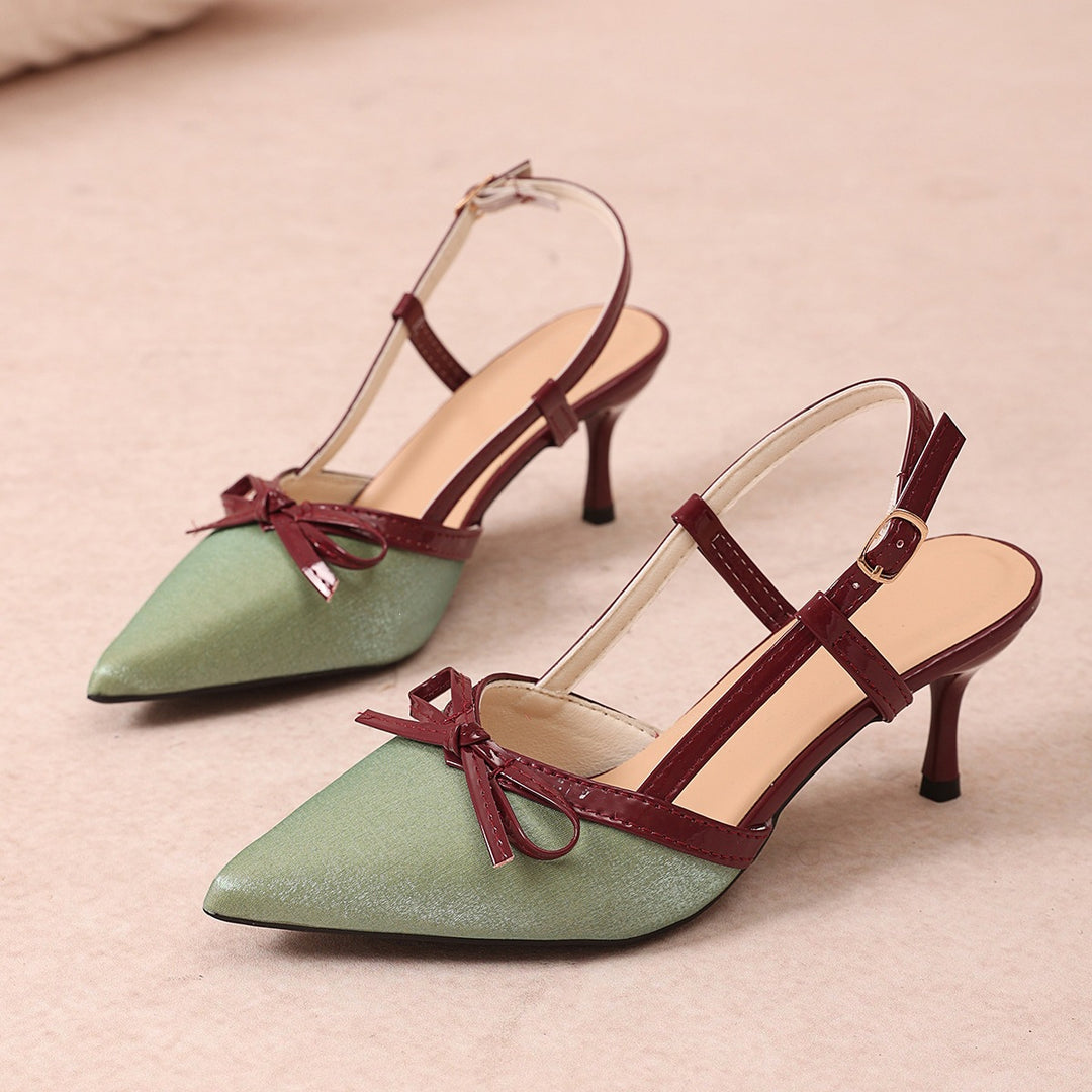 Damen Slingback High-Heel Sandalen mit zierlichem Schleifen-Detail R&B
