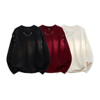 Damen trendiger Oversized Pullover mit dekorativen Knopfdetails
