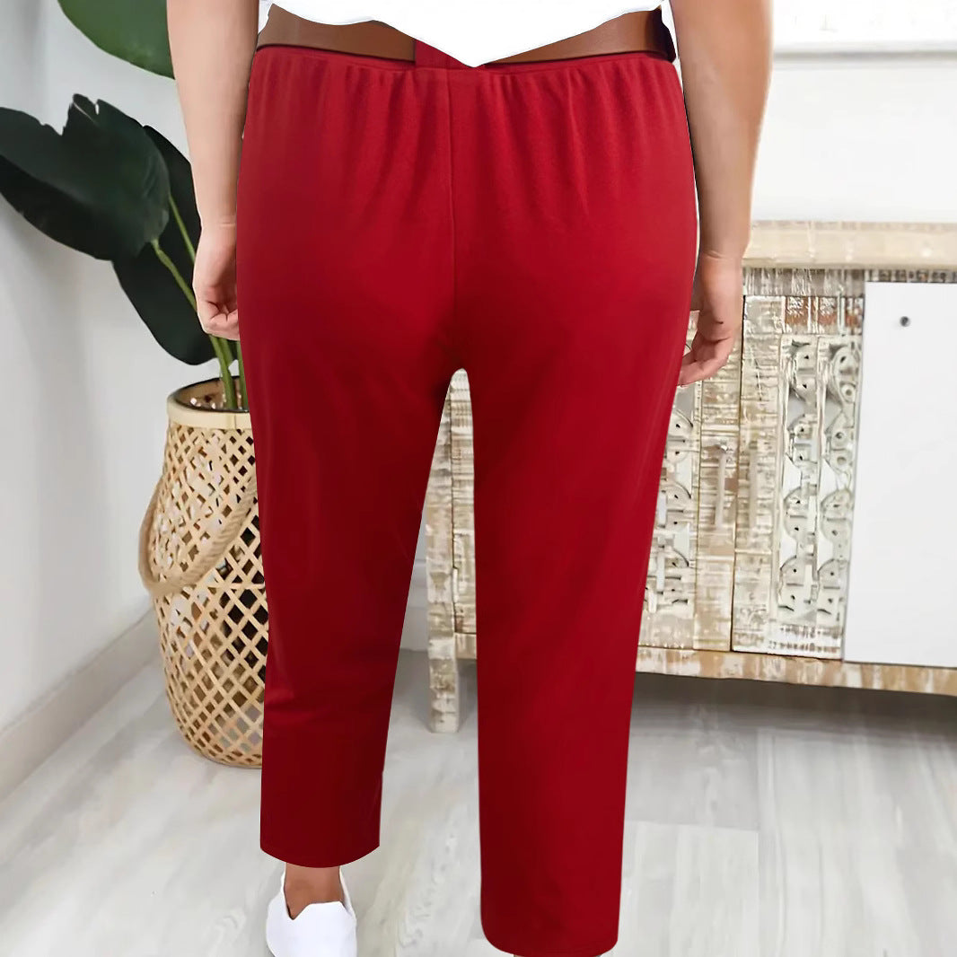 Damen Elegante High-Waist-Hose mit Falten-Details und Gürtel R&B