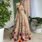 Damen Blumengesticktes Tüllkleid mit Taillengürtel und A-Linien-Silhouette R&B