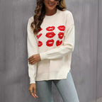 Damen Strickpullover mit glitzerndem Lippen-Motiv R&B