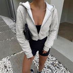 Damen Kurze Sweatjacke mit Kapuze und Reißverschluss R&B
