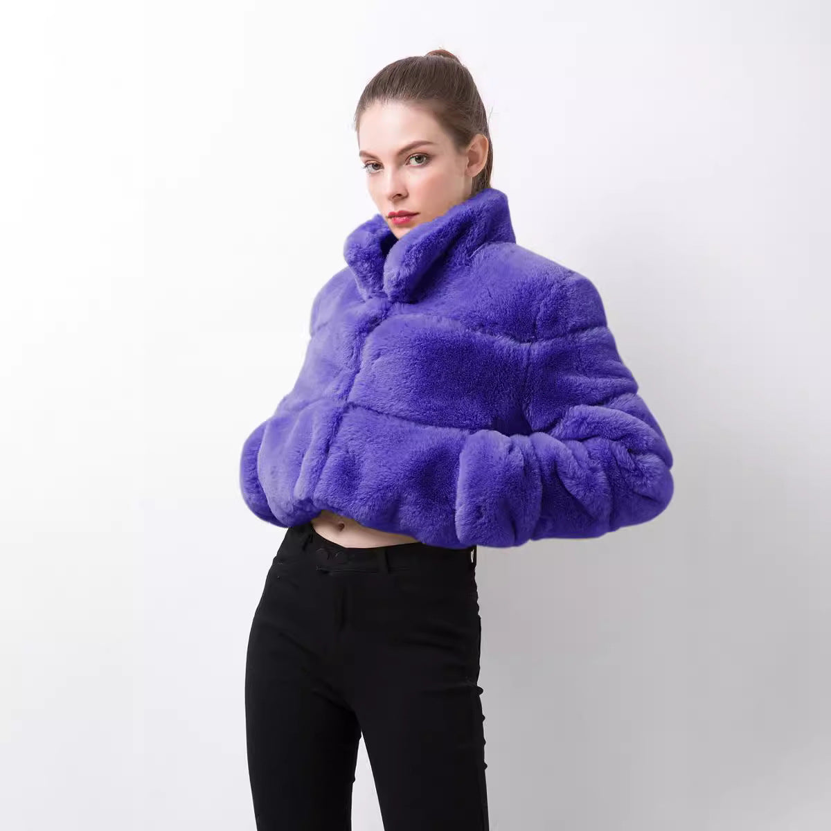 Damen modische kurze Kunstpelzjacke R&B