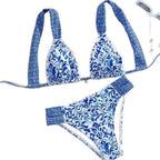 Damen Bikini mit dekorativen Rüschen und elegantem Muster R&B