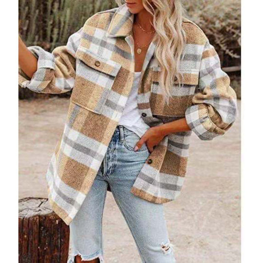 Damen Karobluse mit oversized Schnitt und Taschen R&B
