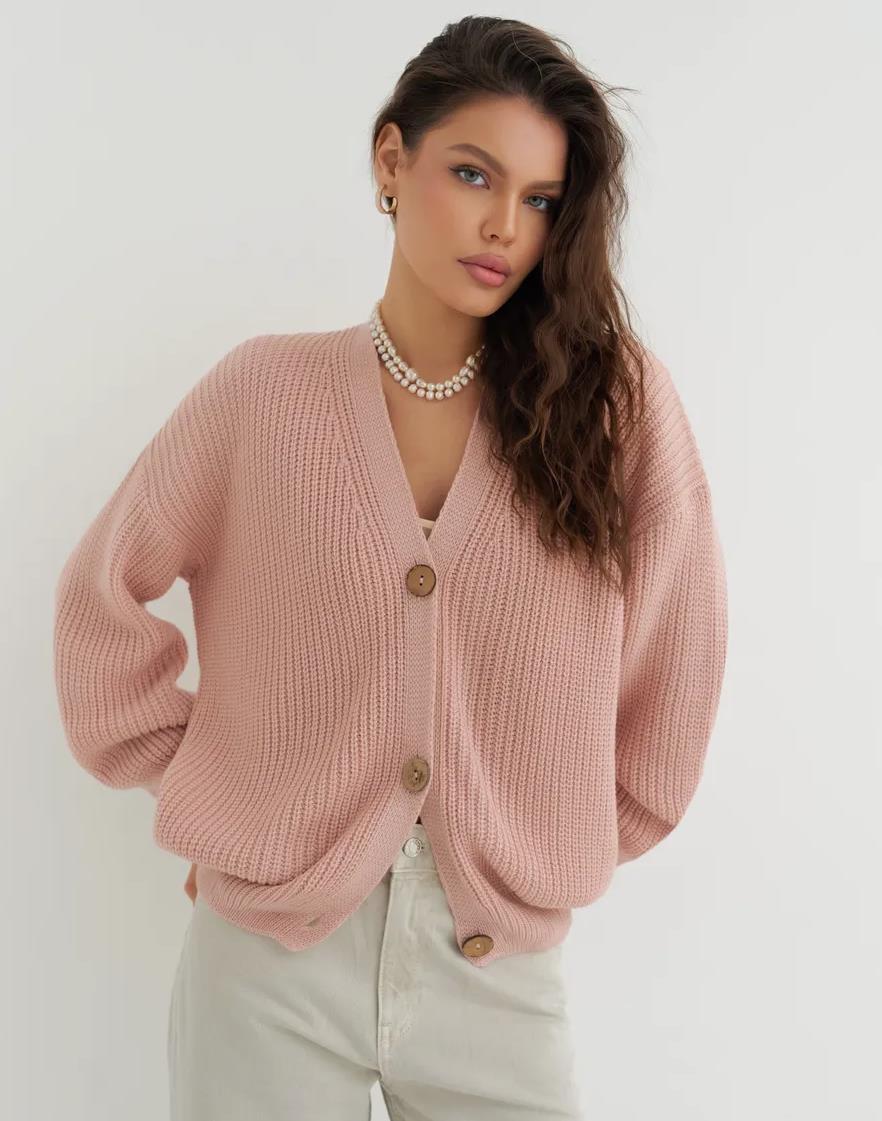Damen lässige Strickjacke mit praktischen Knopfdetails und OHNE Einschränkung R&B