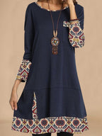 Damen elegantes Tunika-Kleid mit kreativen 3/4 Ärmeln und kunstvollem Saum