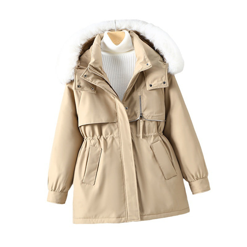 Damen funktionale Winterjacke mit abnehmbarer Kapuze und Kunstfellbesatz R&B