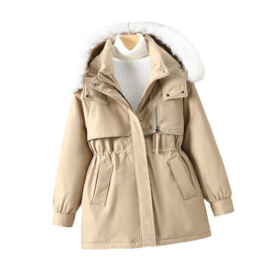 Damen funktionale Winterjacke mit abnehmbarer Kapuze und Kunstfellbesatz R&B