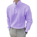 Herren Langarm-Henley-Shirt mit modernem Stehkragen und Knopfleiste R&B