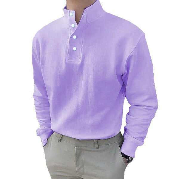 Herren Langarm-Henley-Shirt mit modernem Stehkragen und Knopfleiste R&B