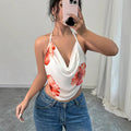 Damen Blusentop mit tiefem V-Ausschnitt und floralem Design R&B