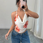 Damen Blusentop mit tiefem V-Ausschnitt und floralem Design R&B