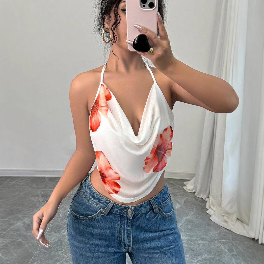 Damen Blusentop mit tiefem V-Ausschnitt und floralem Design R&B