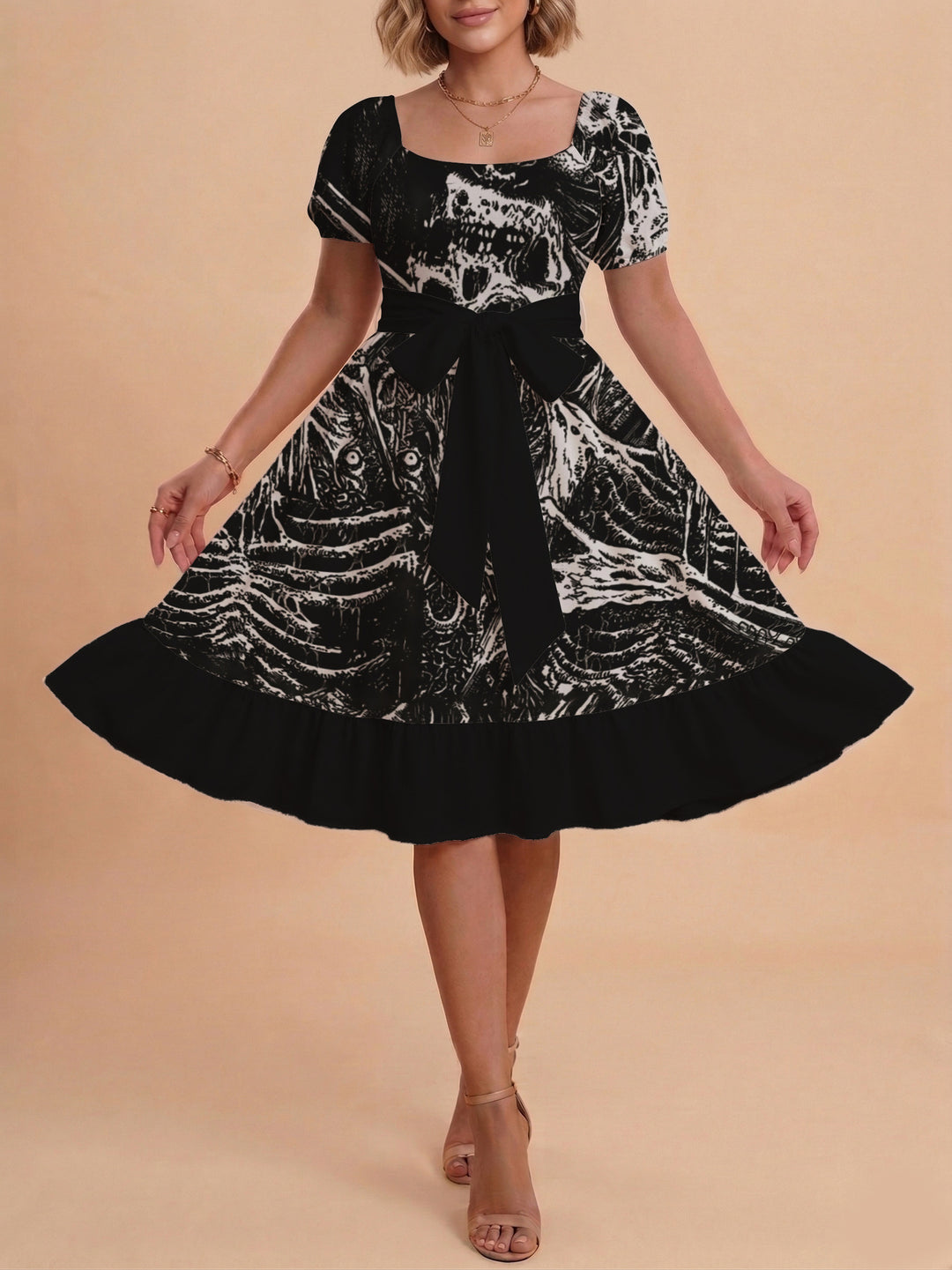 Damen schickes Glitzerkleid mit tailliertem Schnitt und Rüschensaum R&B