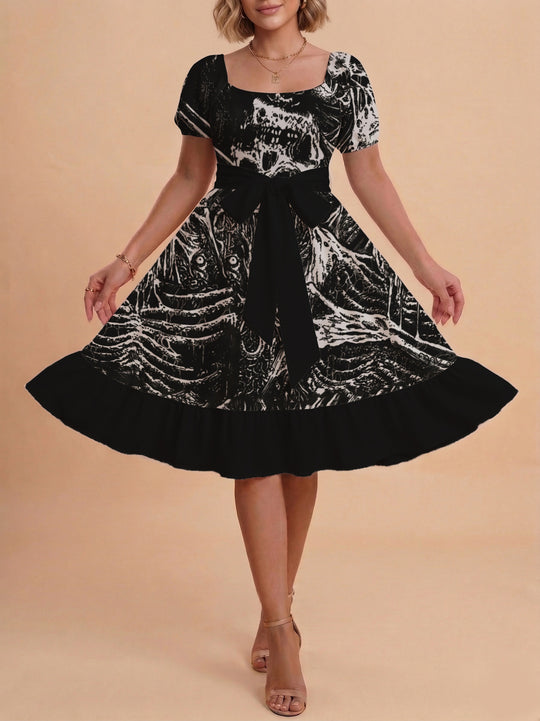Damen schickes Glitzerkleid mit tailliertem Schnitt und Rüschensaum R&B