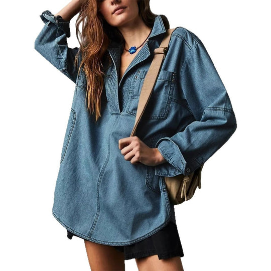 Damen Denim-Shirt mit detailreicher Steppung und lässigem Schnitt R&B